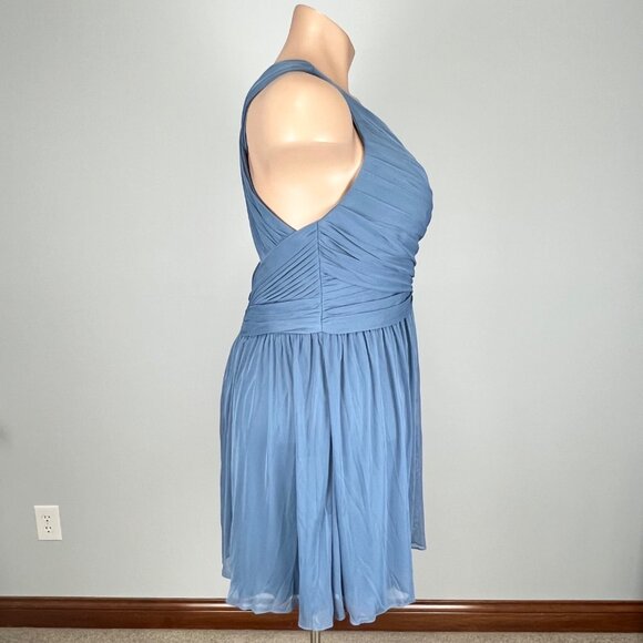 Davids Bridal Womens Plus W11480 Mesh Short Bridesmaid Dress Steel Blue size 20 - Picture 5 of 13